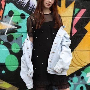 Faux Pearl See-Through Dress